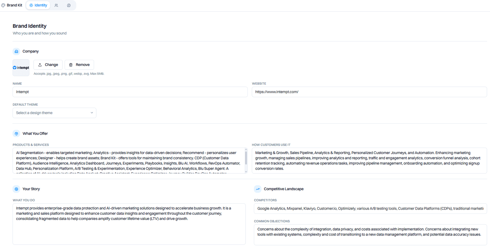 Intempt AI agents - loading client brand context